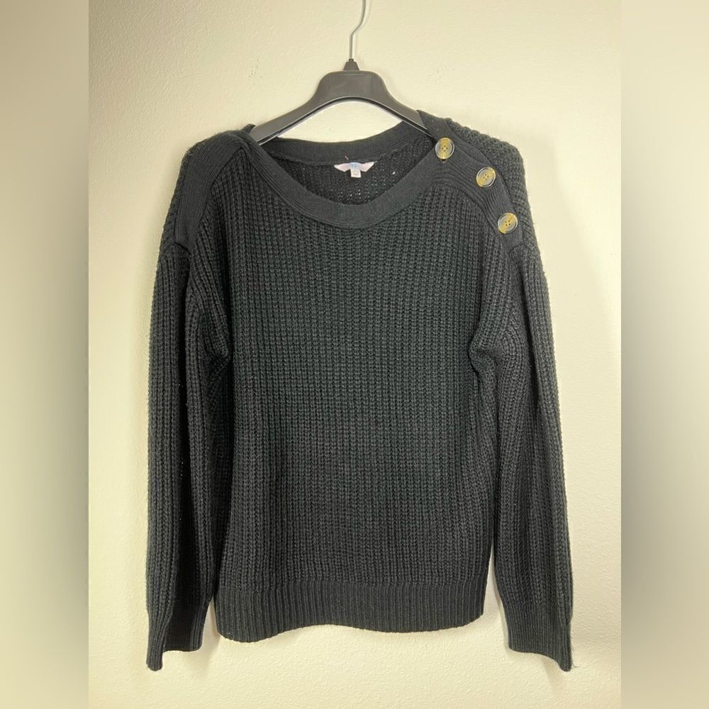 TIME and TRU Black Chunky Knit Boatneck Sweater Blouse Size XL/16-18